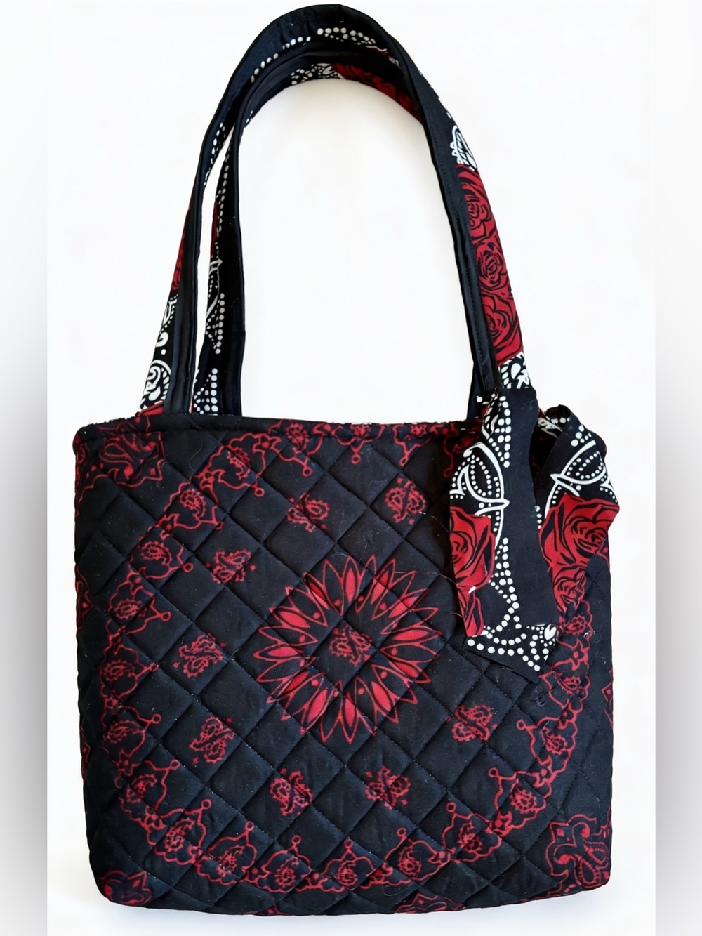 Black and Red Quilted Bandana Tote Bag